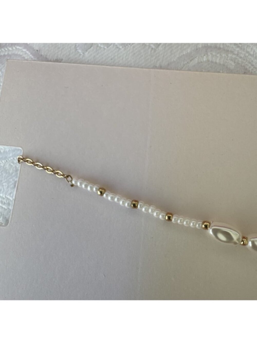 LC Lauren Conrad Dainty Seed Pearls Goldtone Charm 13" Choker Necklace NWT - Picture 5 of 9